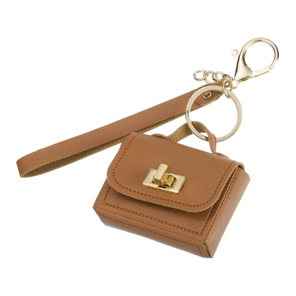 Mini HandBag Keychain, Cute Coin Purse Keychain PU Leather Backpack Purse Key Chain, Coffee Color