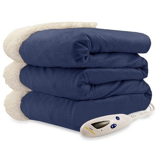 Biddeford Luxuriously Soft Electric Heated Micro Mink and Sherpa Throw Blanket, Blue