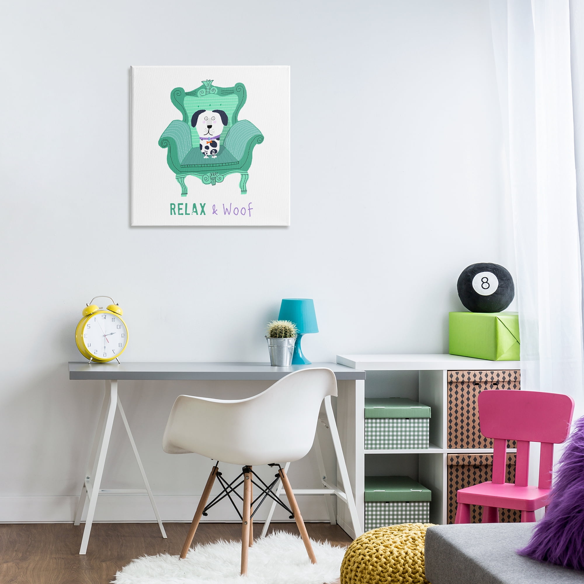 Stupell Industries Relax & Woof Cat Furniture Painting Wrapped Canvas Art Print Wall Art, 24 x 24