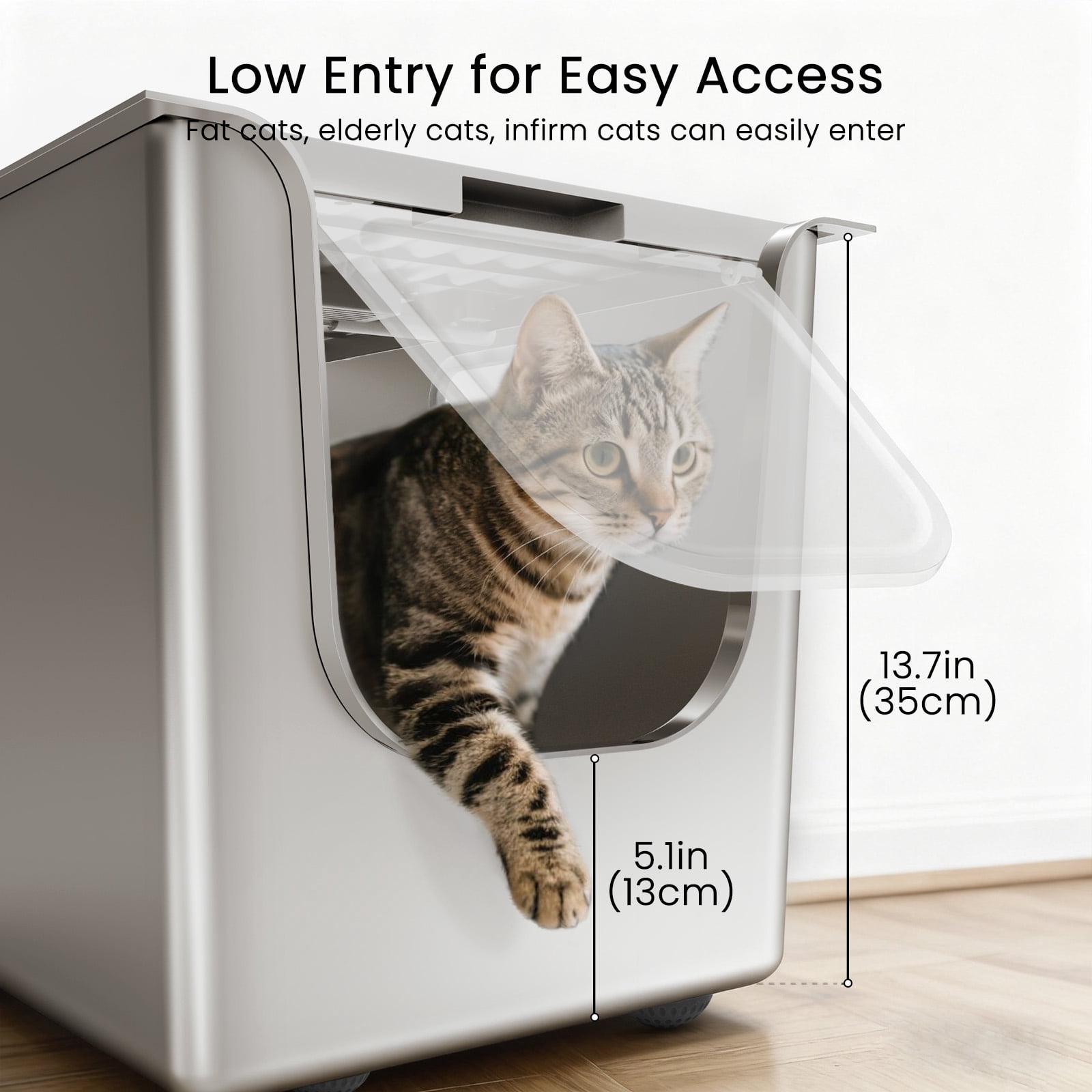 Ptlom Flip Top Stainless Steel Litter Box 22.8" x 14.9" x 14.5" Extra Large Metal Litter Box with Lid High-Sided One-Piece Litter Pan