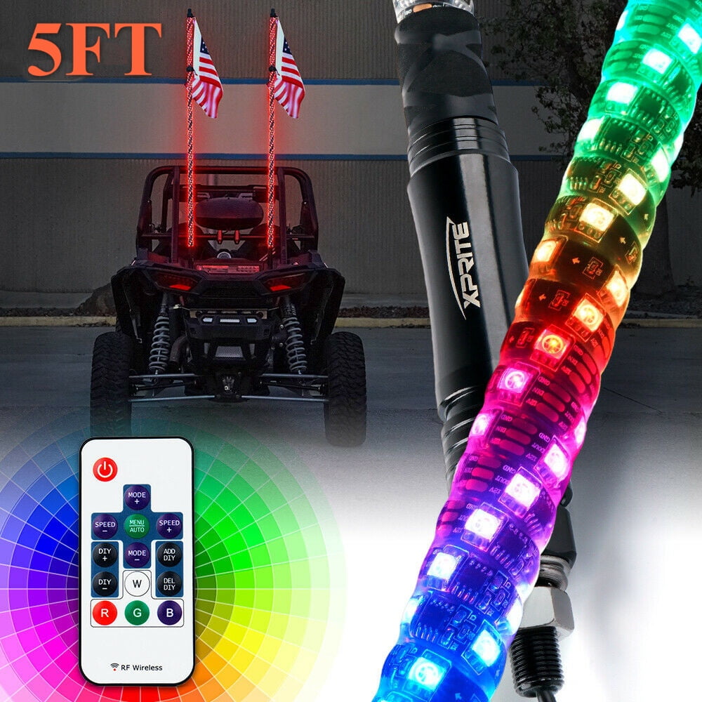 1/2Pcs 3ft/5ft LED Whip Lights 6000 Colors RGB 300 Modes Lighted Antenna Whips W/Flag for Jeep