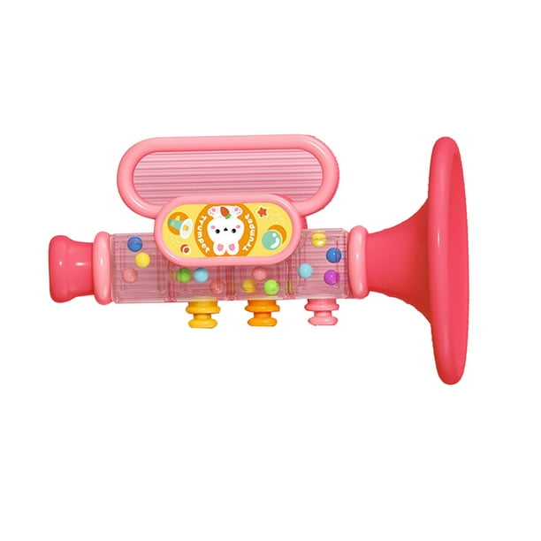 Juguete de trompeta para niños, dibujos animados lindos, colores brillantes, juguete musical de trompeta para bebé multifuncional para educación temprana, color rosa
