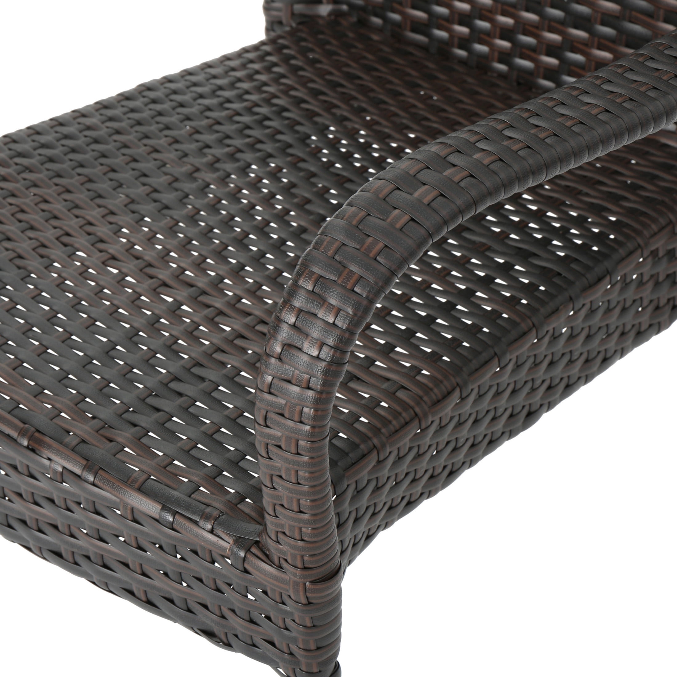 Christopher Knight Home PE Wicker Stackable Outdoor Dining Chairs, Iron Frame Patio Chairs, Brown, Set of 2