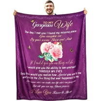 Wife Gifts from Husband- to My Wife Blanket -Mothers Day Birthday Wedding Anniversary for Wife from Husband Romantic-Purple Cozy Soft Rose Wife Plush Blanket Throw Blankets 50x60 Inch