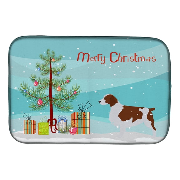 Welsh Springer Spaniel Merry Christmas Tree Dish Drying Mat