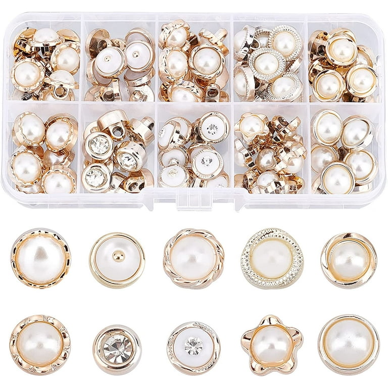 100Pcs Crystal Pearl Buttons, Round Flatback Rhinestone Beads Buttons with  Diamond, DIY Craft Sewing Fasteners Accessories for Jewelry Making