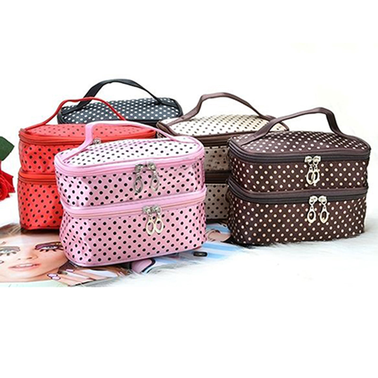 Yesbay Women Large Cosmetic Makeup Bag Case Travel Double-Deck