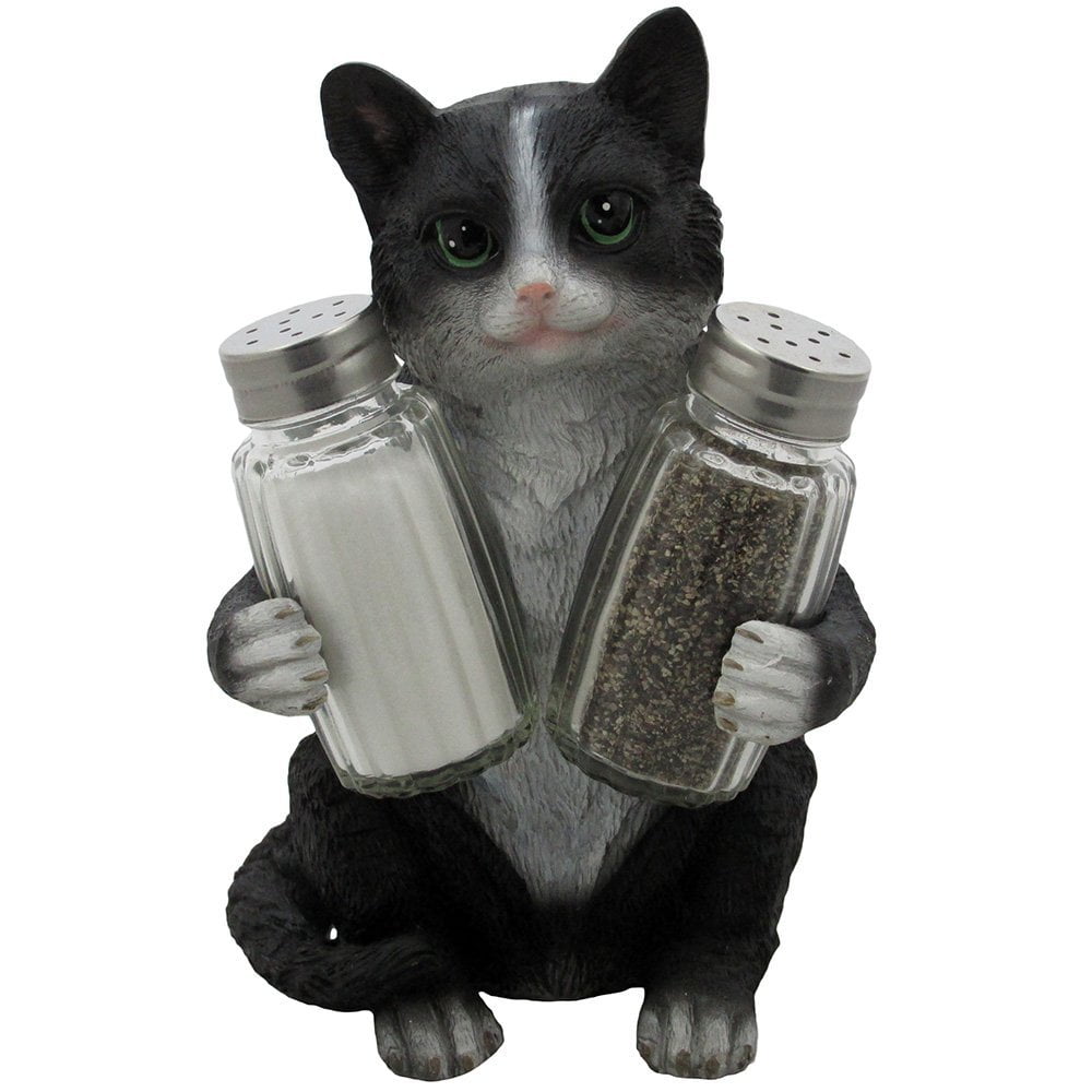Sitting Black and White Kitty Cat Salt & Pepper Shaker Set with