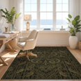 thumbnail image 3 of Design&I 8'x10' Washable Area Rug Sleek Flatweave Pet Friendly Antique Serpent Avian Bamboo Design Dark Gold Bronze Decorative for King Size Bedroom, Under Bed, 3 of 7