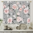 thumbnail image 5 of Grey Pink Rose Kitchen Curtains Flower Spring Floral Small Short Cafe Window Curtains Leaves Plant Blossom Rod Pocket Bathroom Window Drapes Treatment Tier Curtains 2 Panels (27.5x39 Inch), 5 of 6