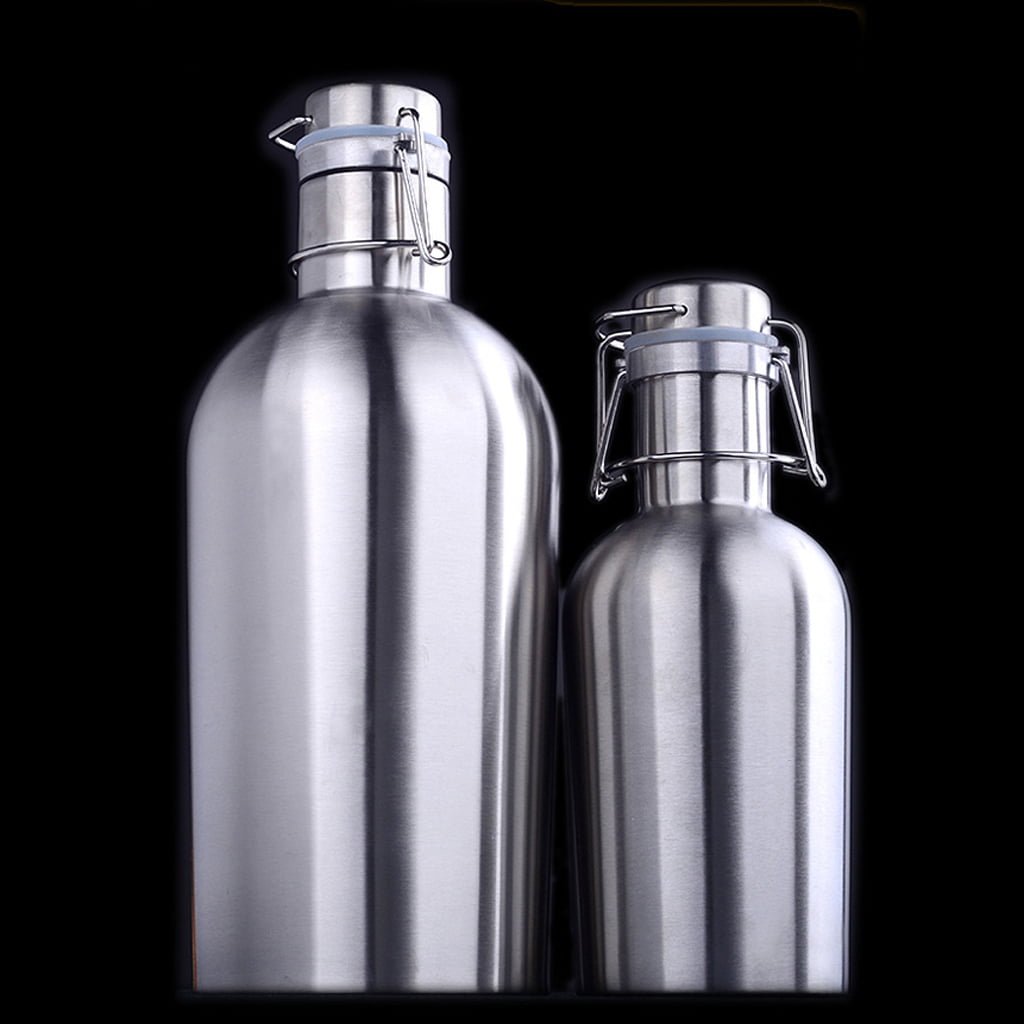 2Pcs 1&2L Beer Growler Bottle with Flip Top Stainless Steel Travel Hip Flask