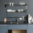 thumbnail image 4 of 2-Tier Over Sink Dish Drying Rack – Heavy Duty Carbon Steel Kitchen Organizer with Adjustable Anti-Slip Feet, High Guardrail & Multi-Basket Storage, Black, 4 of 11