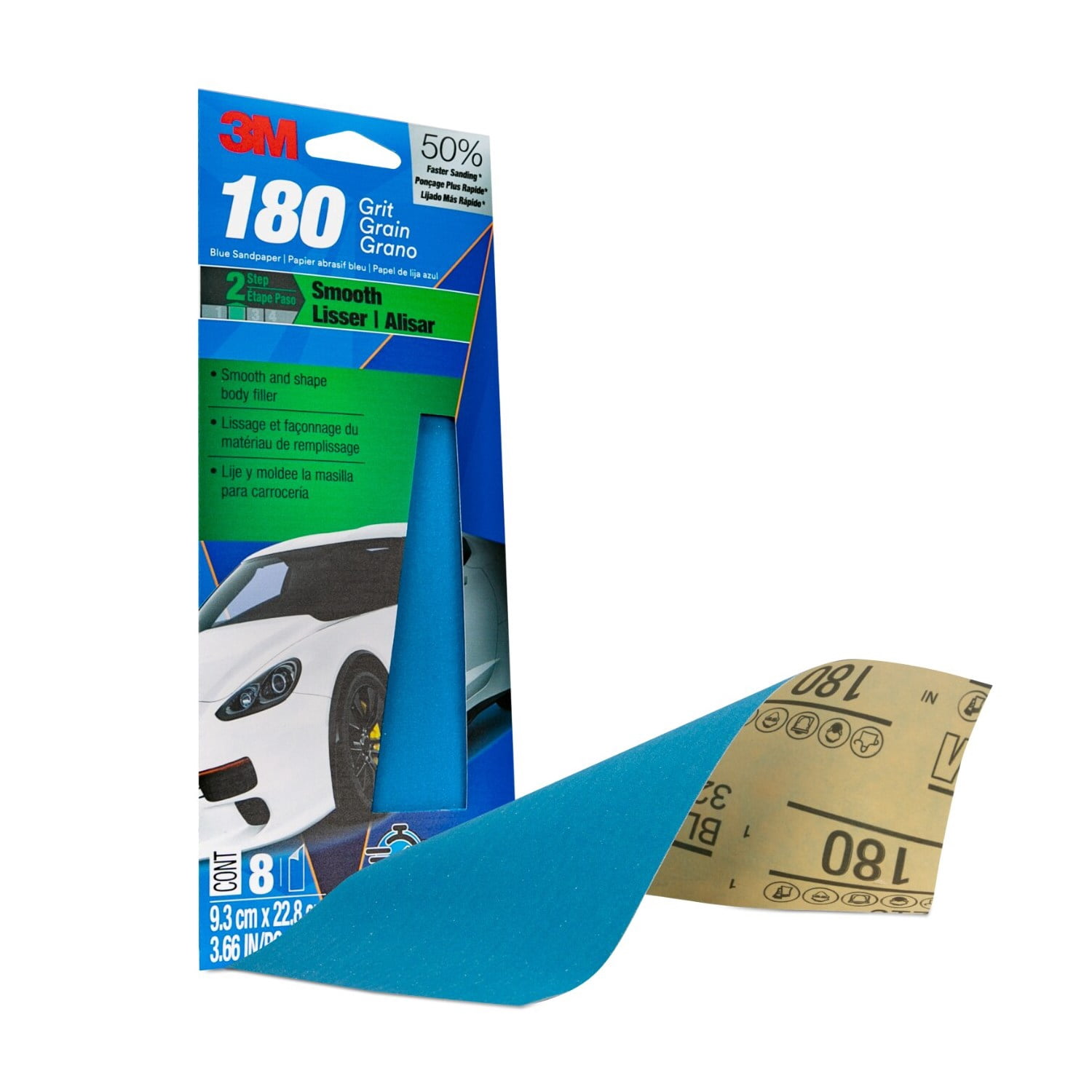 (2 pack) 3M Blue Technology Sandpaper , 3 2/3 in x 9 in, 180 Grit, 8-Pack