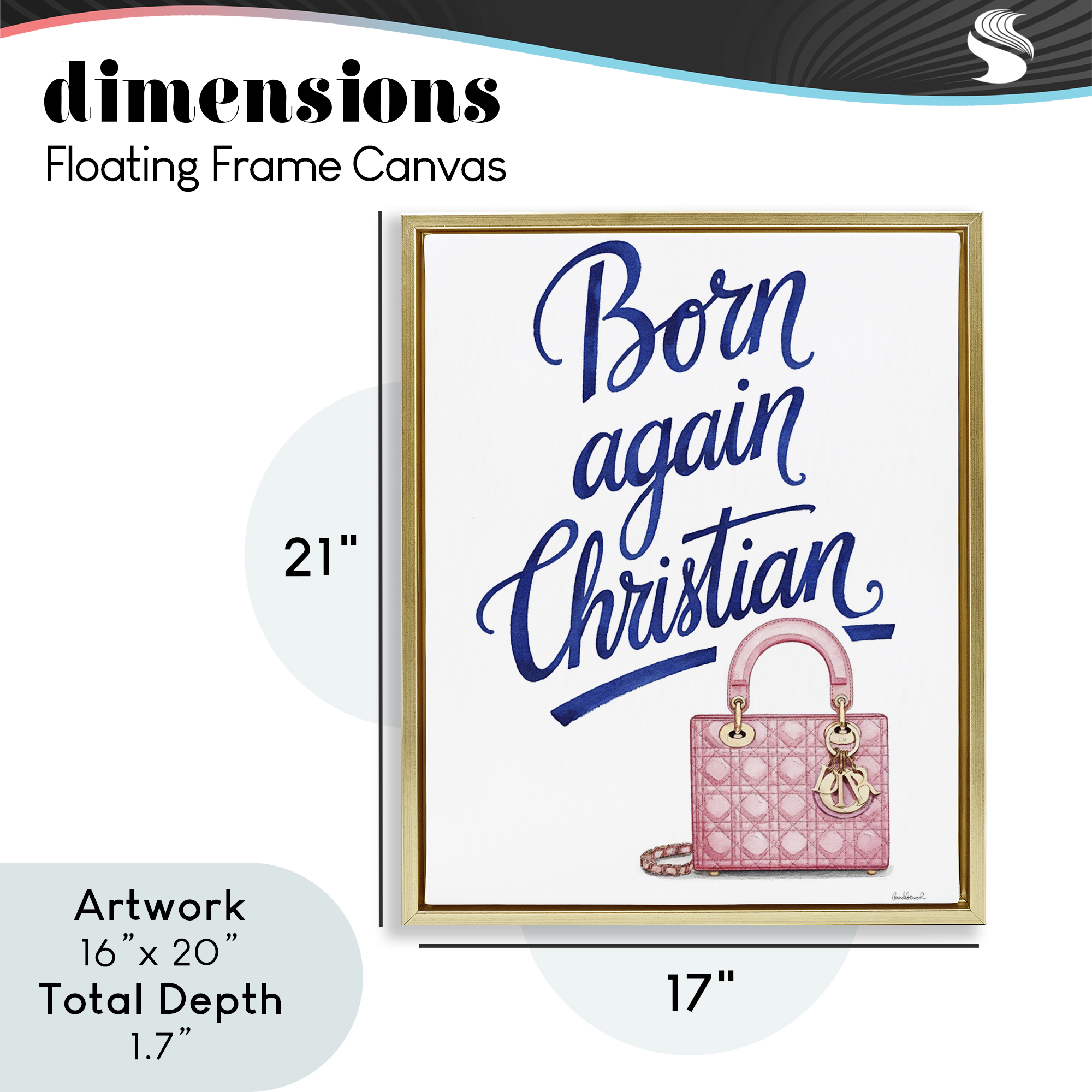 Glam Born Again Christian Gold Framed Floater Canvas Wall Art, design by Amanda Greenwood
