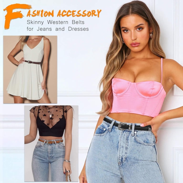 Western Skinny Adjustable Faux Leather Belt with Vintage Buckle SUOSDEY Western Skinny Leather Belts for Women Adjustable  main image 4
