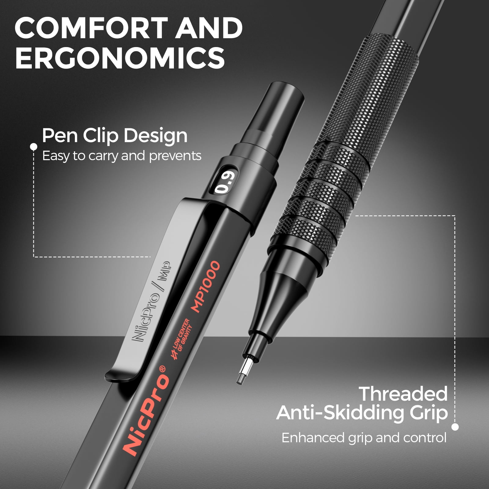 Nicpro 5 Pcs Black Metal Mechanical Pencils Set in Leather Case, Art Drafting Pencil 0.5, 0.7, 0.9 mm, 2mm Lead Pencil Holders with 16 Tube (6B 4B 2B HB 2H 4H Colors)Lead Refills