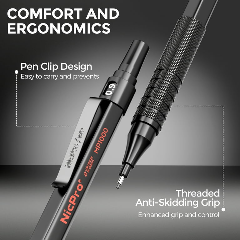 Nicpro 5 Pcs Black Metal Mechanical Pencils Set in Leather Case