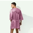 thumbnail image 3 of IYTR Men's Satin NightShirt Comfy Soft Silky Half Sleeve Nightgown Loose Basic Solid Homewear Pink XL, 3 of 4