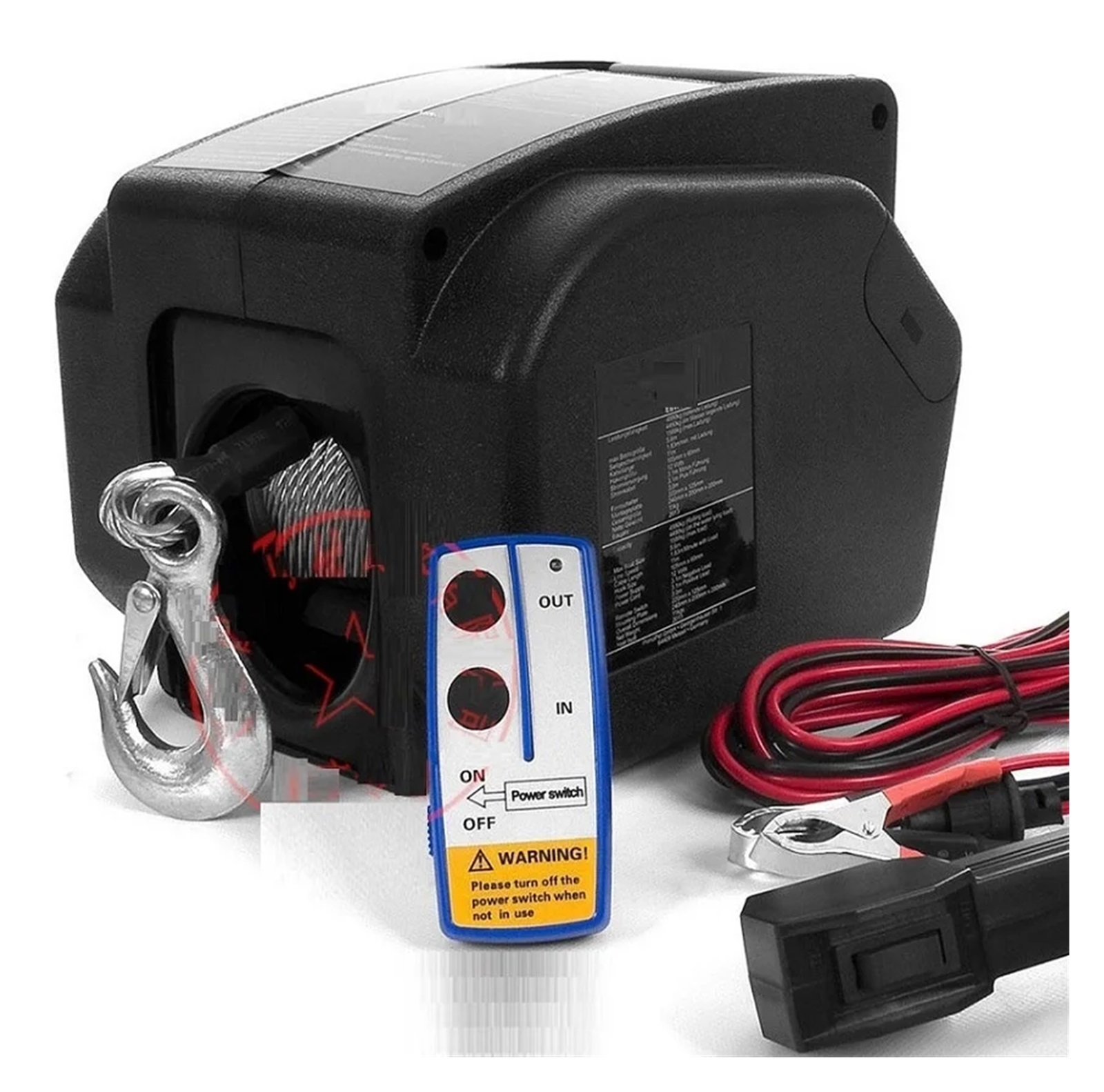 Treuil électrique 12V 2000 Lbs – Pour Voiture, Remorque, Bateau, Camping-car | Moteur Cuivre, Câble 9.2m, Commande Filaire Et Manivelle