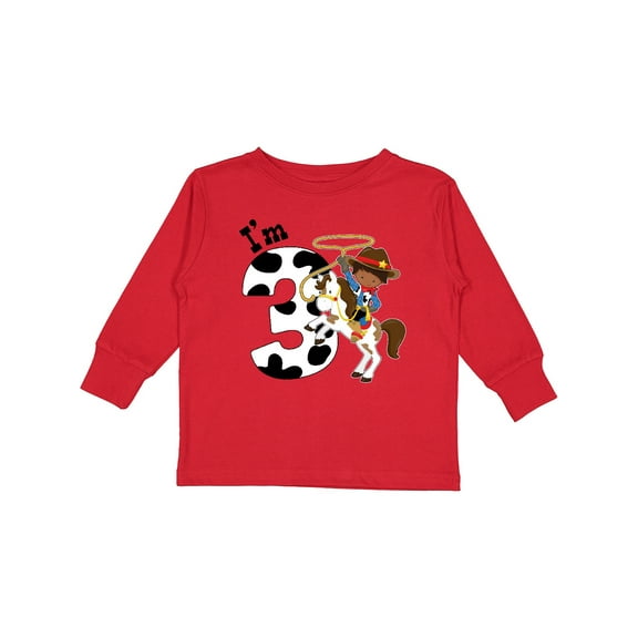 Inktastic I'm Three-cowboy Riding Horse Birthday Boys Long Sleeve Toddler T-Shirt