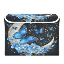 WOBOGO Moon with Butterflies Large Collapsible Storage Box Flip Lid Fabric Decorative Organizer Container Basket with Handles 16.5×12.6×11.8in