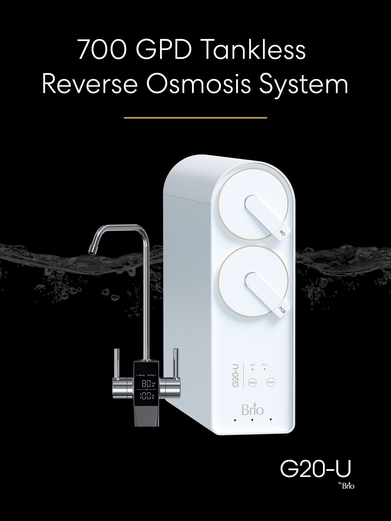 Brio Tankless Reverse Osmosis Water Filtration Smart Faucet, 700 GPD, 2:1 Pure Drain, 4-in-2 Filter