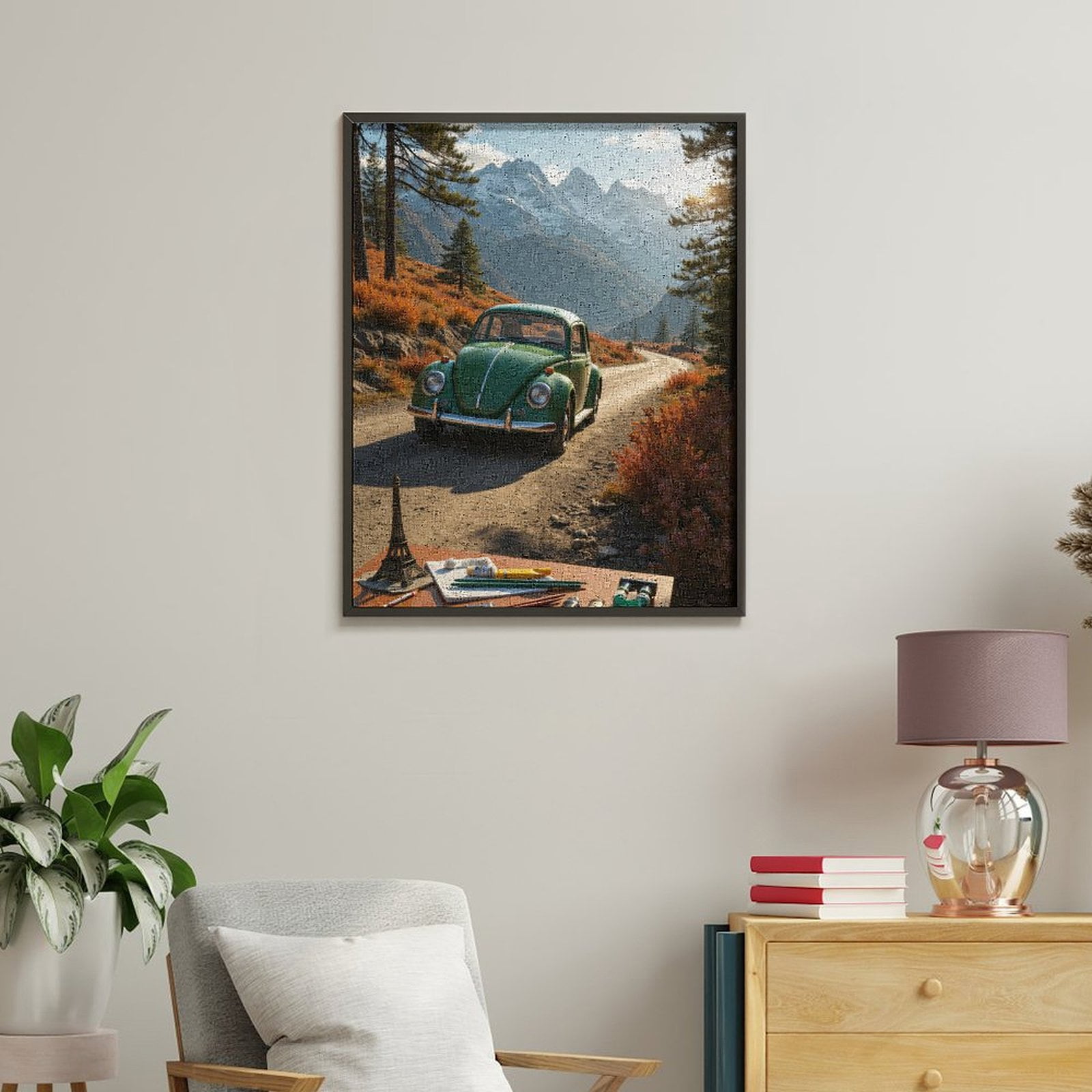 Paint by Numbers Kit for Adults, Vintage Green Car Mountain Road Paint by Numbers, Easy Paint by Numbers Kit for Adults Beginner, DIY Adult Paint by Number Kits on Canvas, Home Decor