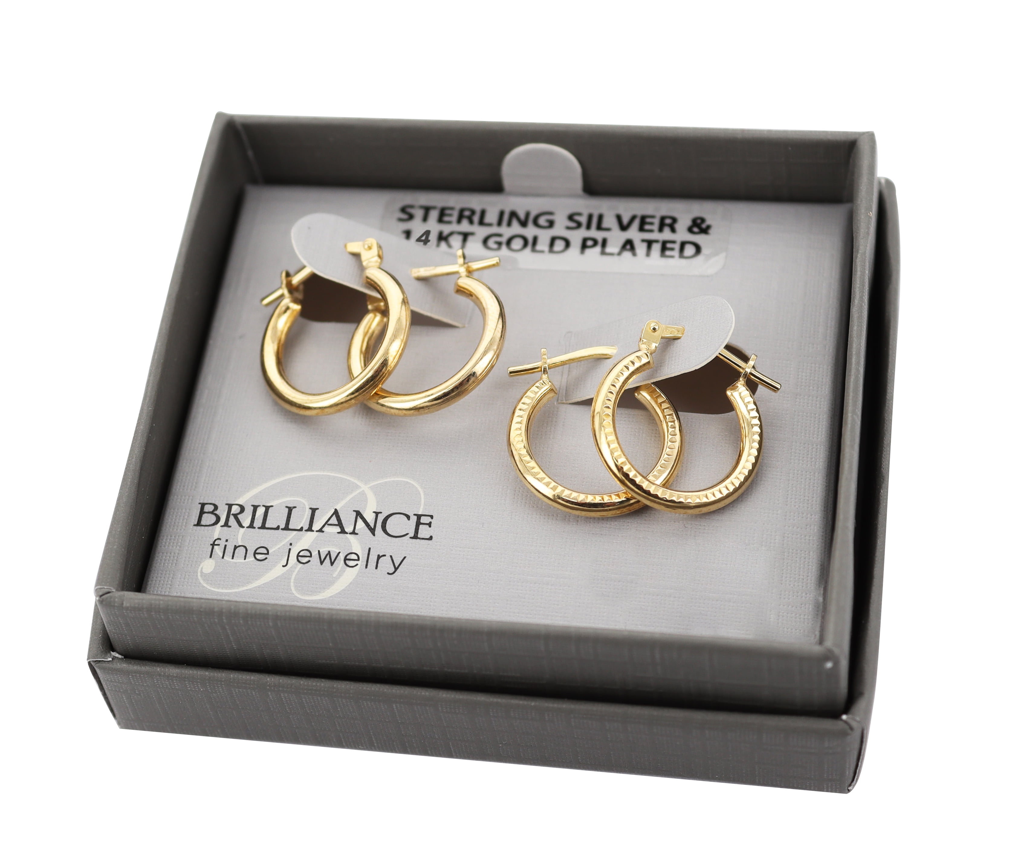 Brilliance Fine Jewelry Women's 14K Gold Plated Sterling Silver Hoops Adults Earrings Set Brilliance Fine Jewelry Women's 14K Gold Plated Sterling Silver Hoops  Adults Earrings Set - Walmart.com