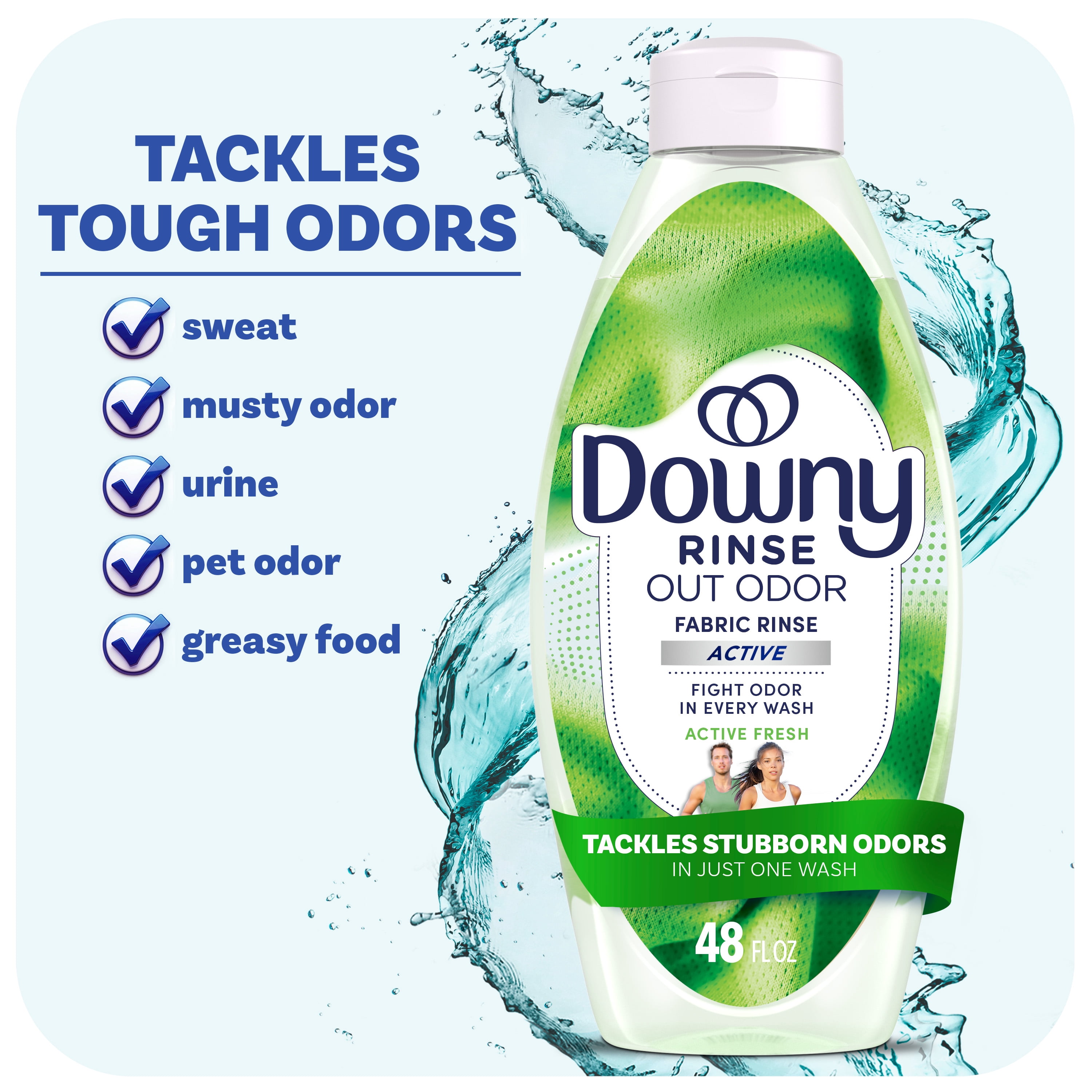 (4 pack) Downy Rinse Out Odor Laundry Rinse, Tackles Tough Odors and Refreshes, Active Fresh Scent, 48 fl oz