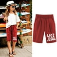 thumbnail image 2 of Tiny Harbor Girls Shorts Summer Thin Elastic Waist Letter Print Casual Pockets Bermuda Shorts Red 9-10Years, 2 of 4