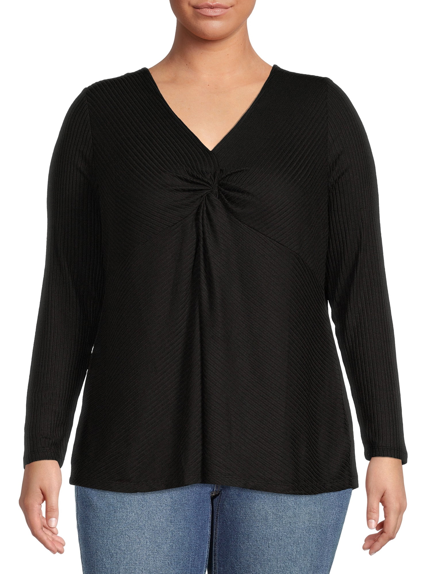 Terra & Sky Women's Plus Size Long Sleeve Twist Front Top