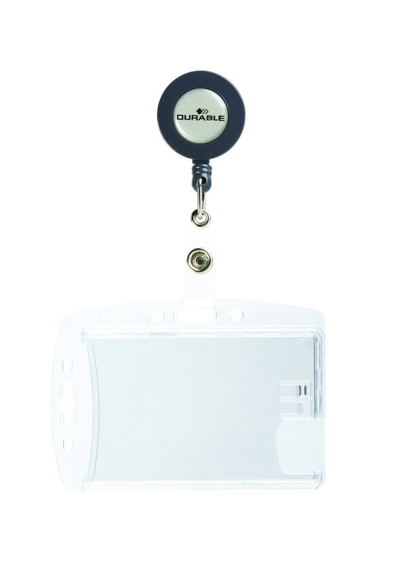 DURABLE Shell-style ID Badge Holders for Two Badges with Retractable Reel, 2-3/4" x 4 ", Clear, Pack of 10 (822419)