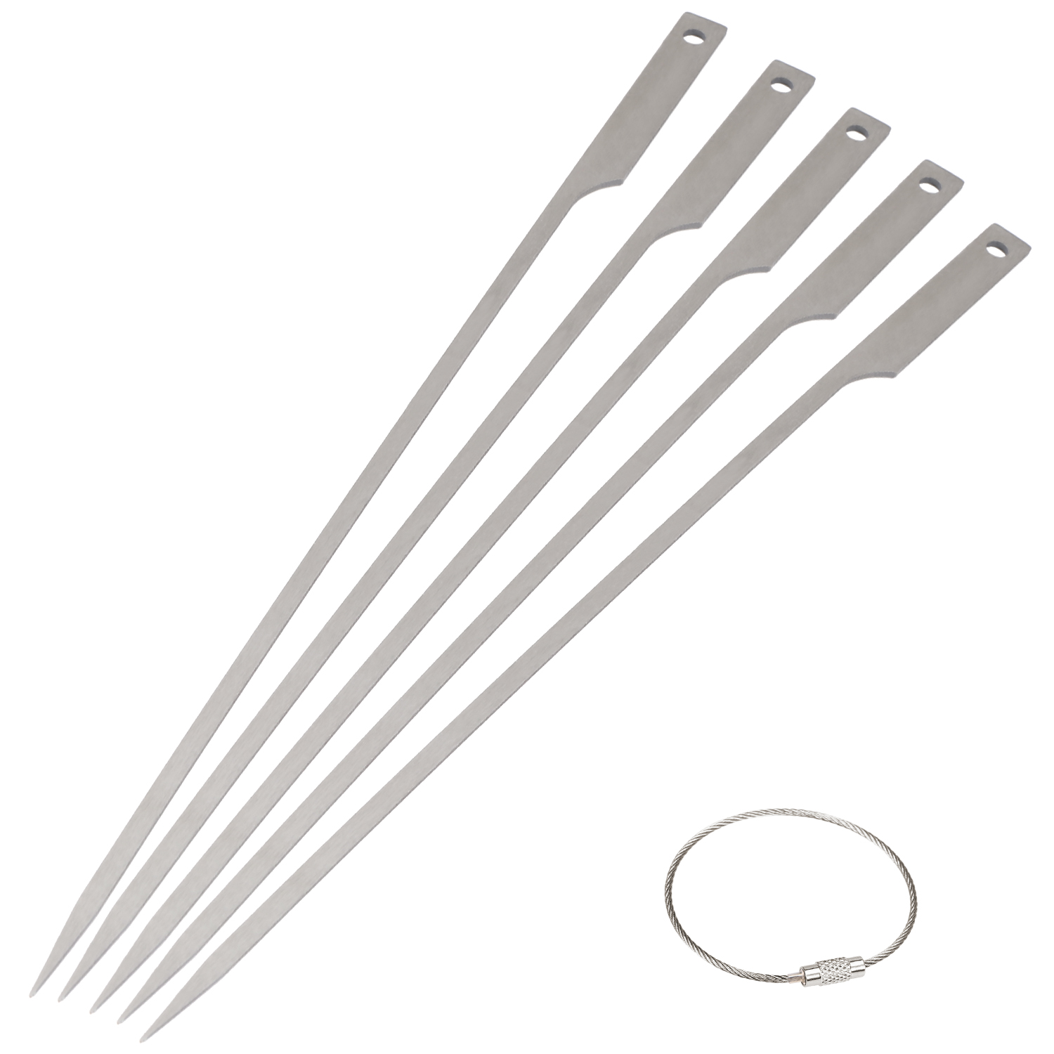 Lixada 5pcs 10 Inch Flat Barbecue Skewers Backyard Picnic BBQ Grilling Kabob Skewers BBQ Sticks with Wire Ring - image 4 of 7