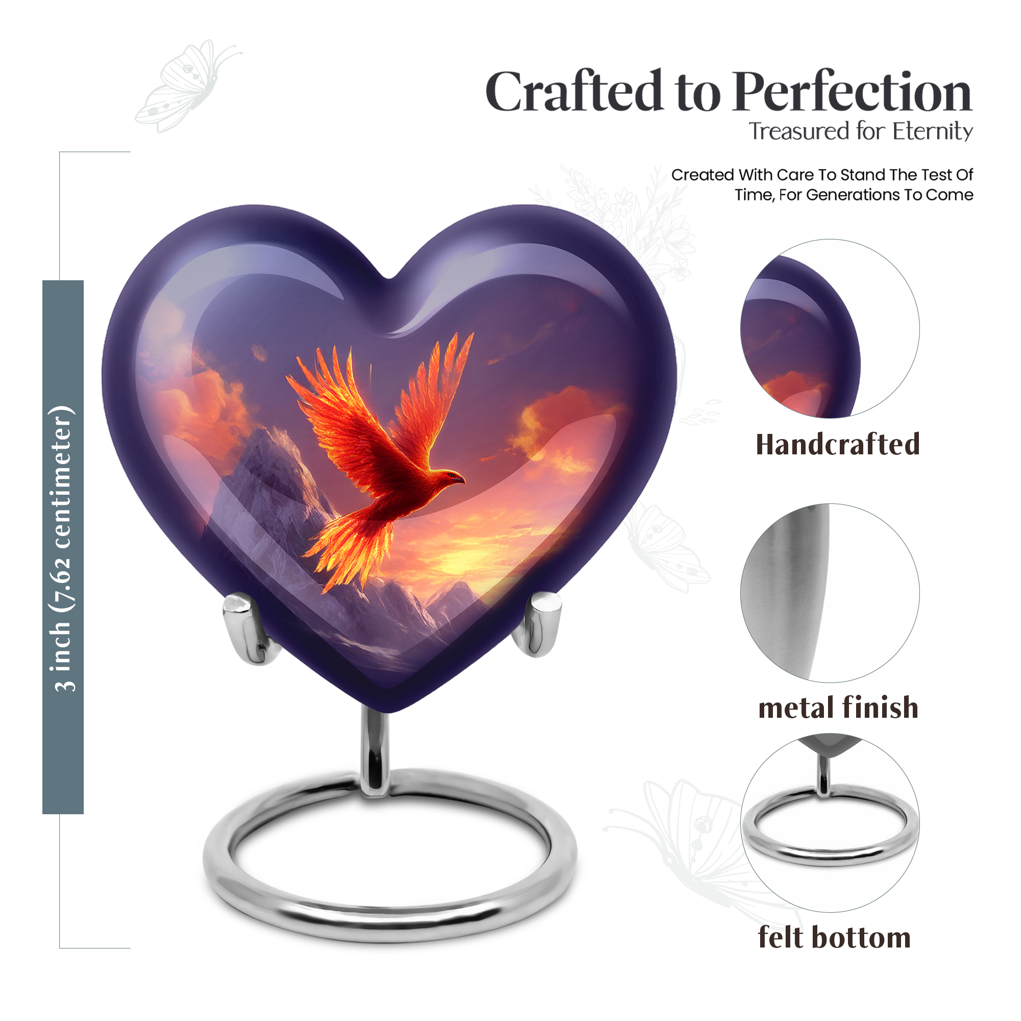 MUKTIVE Fiery Phoenix Urns for Human Ashes for Cremains, Mountain Urns for Human Ashes Adult Male & Female 3 Inch, Blue Heart Urn for Adult Male, Funeral Small Keepsake Urn for Mom & Dad, 3 Inch