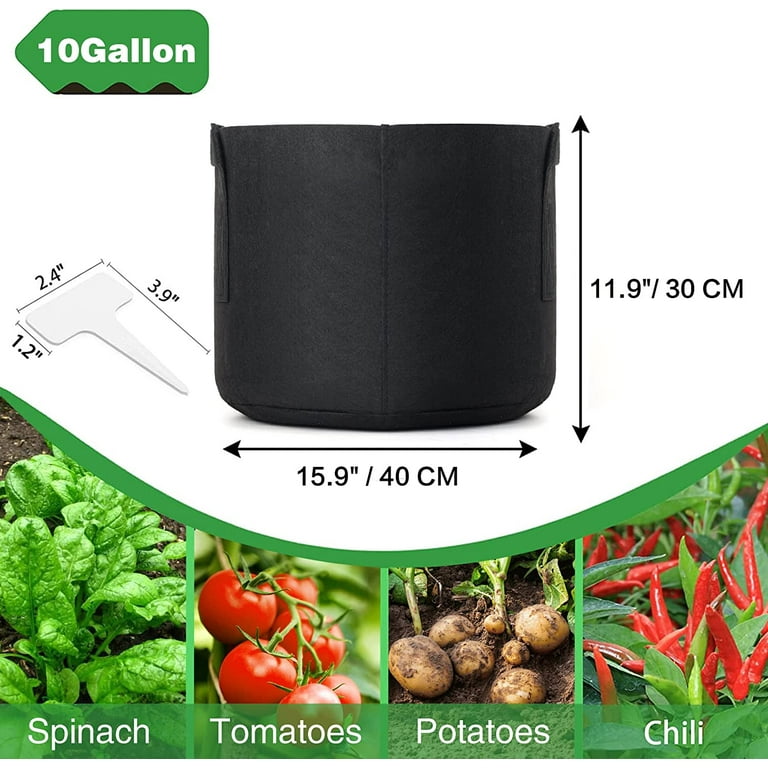 12 Pack Grow Bags, 3 Gallon Thick Fabric Pots for Plants, Sturdy Handles &  Reinforced Stitching, Labels Included, Black
