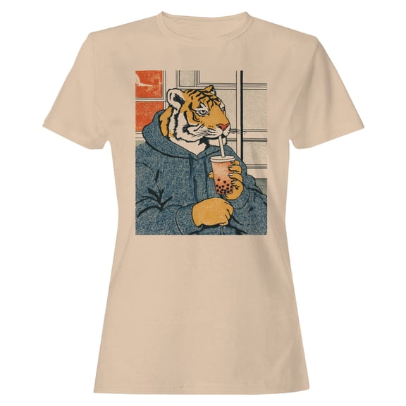 Smartprints Tiger Bubble Tea Women's T-Shirt Natural, Cotton, S