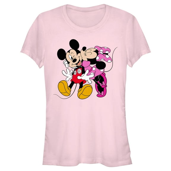Junior's Mickey & Friends Minnie Kiss Couple Graphic Tee Light Pink Medium