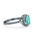 thumbnail image 2 of Halo Art Deco Oval Ring Black Tone Paraiba Tourmaline CZ 925 Sterling Silver Size 9, 2 of 6