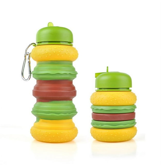 with carabiner 600ml Collapsible Water Bottle, Large bpa Free Travel Water Bottle Reusable Water Bottle-green