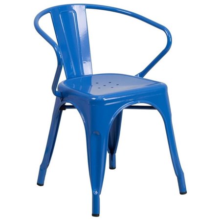 Bowery Hill Metal Stackable Dining Arm Chair in Blue