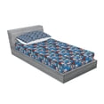 thumbnail image 2 of Ambesonne Colorful Fitted Sheet & Pillow Sham Set, Floral Roses Skulls, Twin, Blue Red Ivory, 2 of 2
