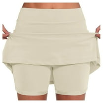 TOWED22 Women's High Waisted Pleated Tennis Skirts Golf Running Workout Athletic Skorts with Shorts(Beige,S)