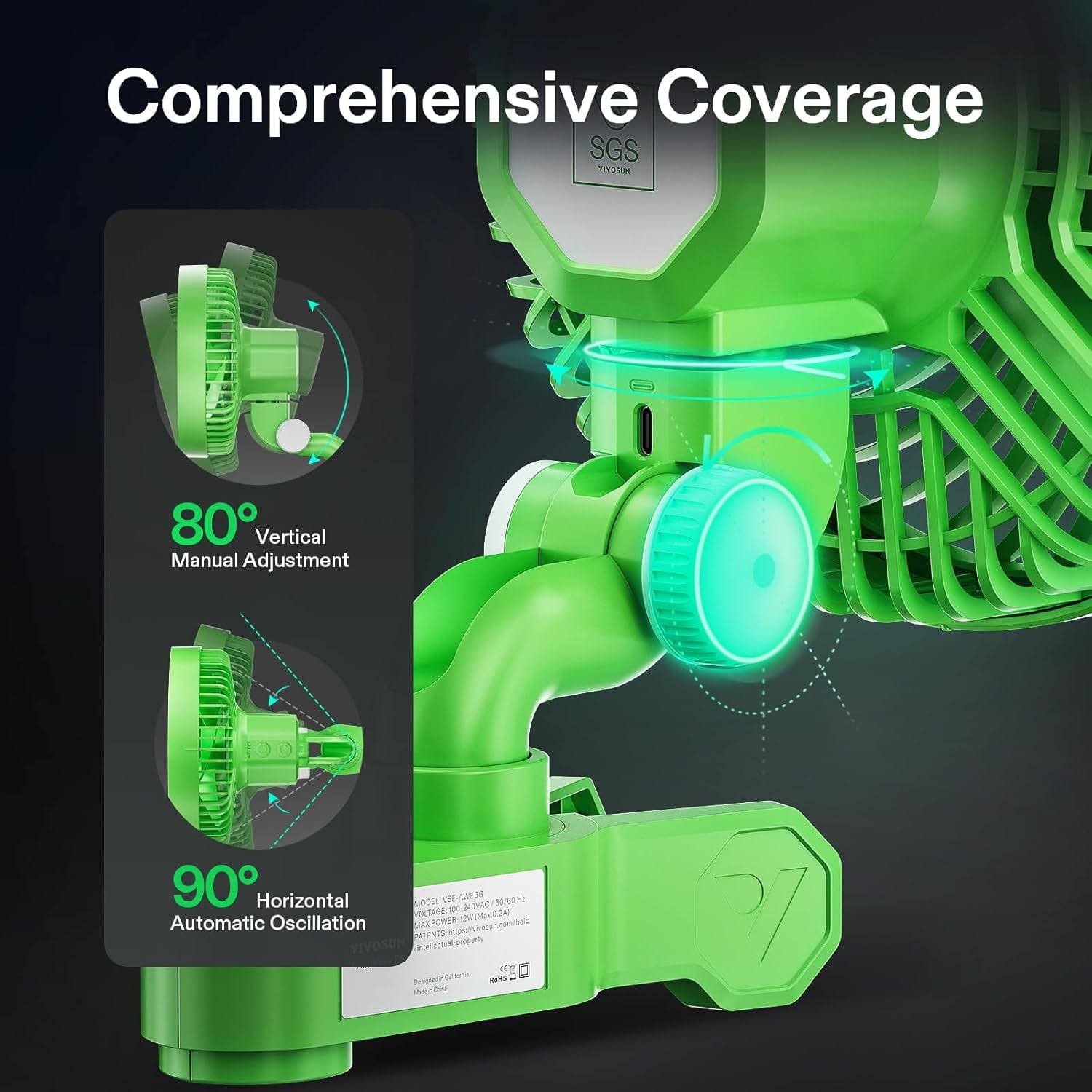 VIVOSUN AeroWave E6 10-Speed Auto Oscillation Clip-On 320 CFM Fan