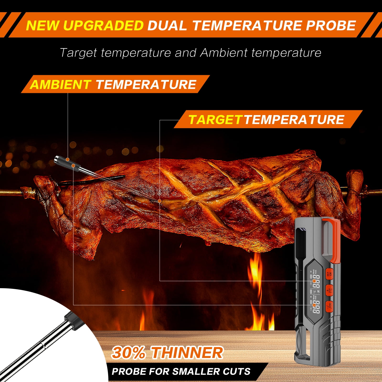 Smart Bluetooth Wireless Meat Thermometer,Standalone Display Base,Food Thermometer for BBQ,Oven,Smoker,Grilling(Single Probe)