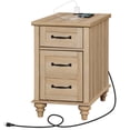 thumbnail image 5 of WAMPAT End Table with Charging Station, Wood Side Table with Drawer and Storage Cabinet, Modern End Table with Power outlets USB Ports for Living Room Bedroom, Oak, 5 of 8