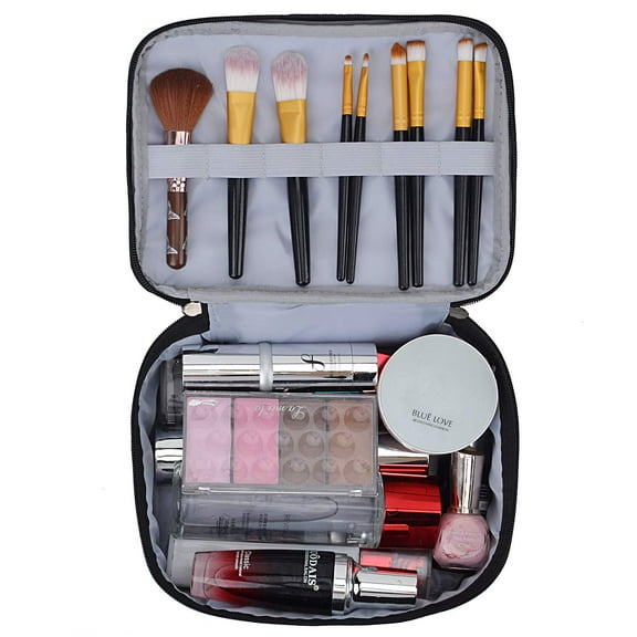 LNGOOR Cosmetics Bag Double Layer Makeup Bag Beauty Makeup Brush Bags Travel Kit Organizer Cosmetic Bag Professional Multifunctional Organiser (Black)