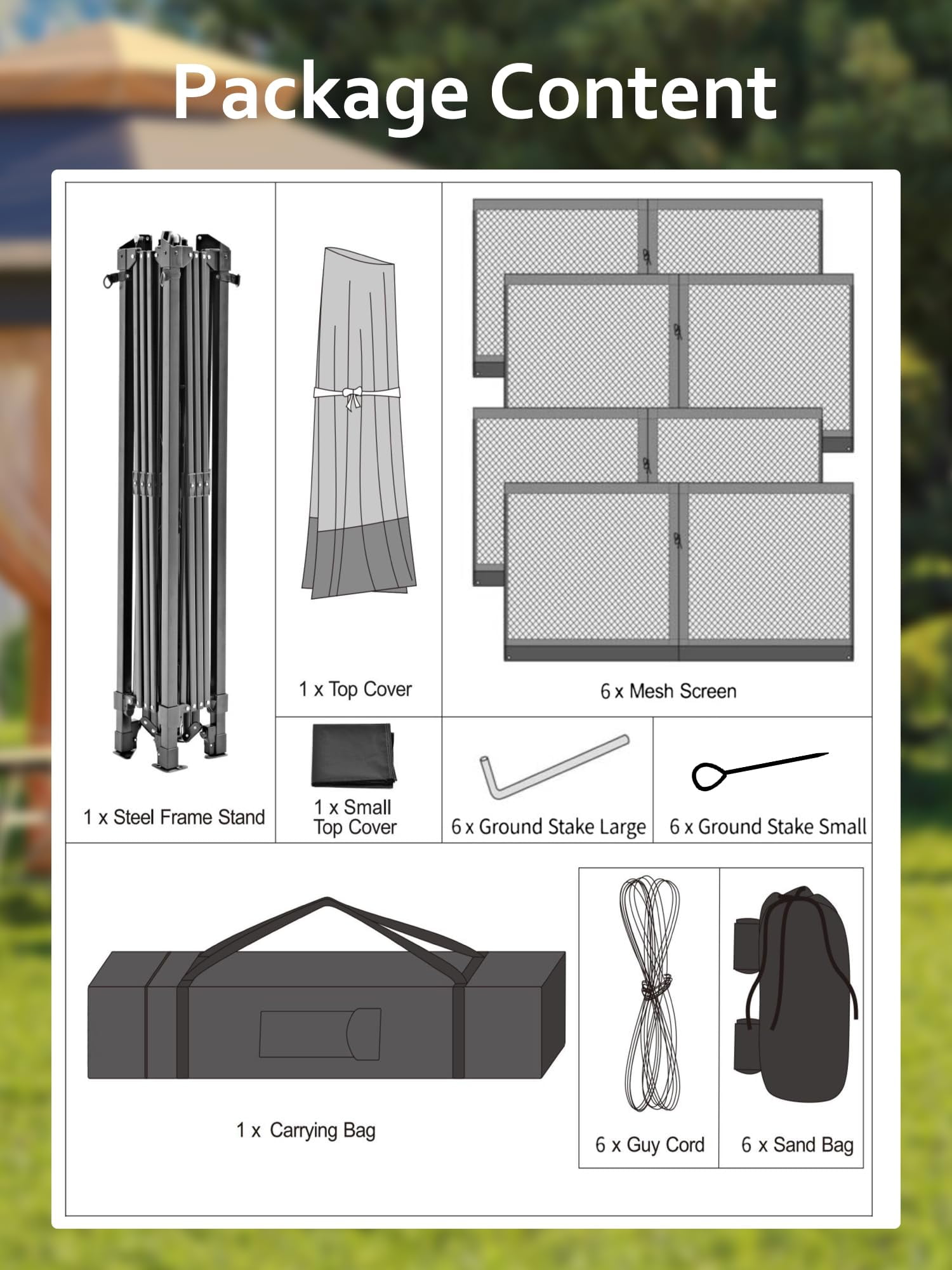 Luku 13'x13' Pop-Up Gazebo, Outdoor Hexagonal Patio Gazebo with Mosquito Netting, Instant Setup Canopy Tent with Strong Steel Frame and Sandbags, for Backyard, Gardens, Patio