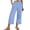 Blue, variant on Women's Linen Solid Color Capri Pants, High Waist Wide Leg Casual Pants with Side Slit Pockets for Daily Wear