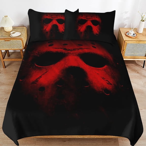 Jason Voorhees 3-Piece Full Bedding Set,Friday the 13th Bed Set with 1 Duvet Cover and 2 Pillowcases for Girls Boys Women Men