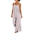 thumbnail image 2 of Women’s Soft Jersey Striped Jumpsuit, Crew Neck Adjustable Spaghetti Strap, Relaxed Fit Jumpsuit with Smocked Back, Comfy One Piece for Casual Outings, Beach Vacations, | CSEONE,Purple XL, 2 of 7